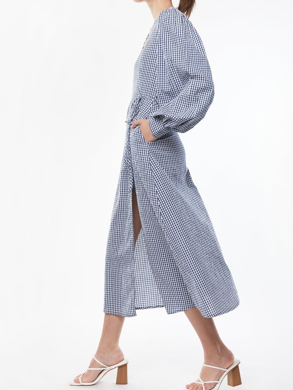 OAK + FORT GINGHAM SEERSUCKER WRAP DRESS - Picture 2 of 11